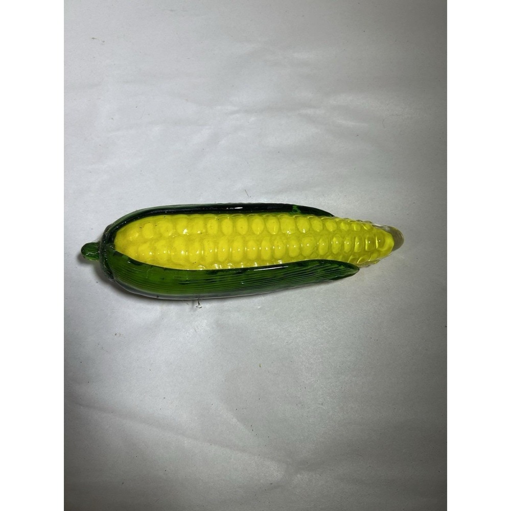 Vintage Green Yellow Glass Corn with Husk Vegetable MCM Hand Blown